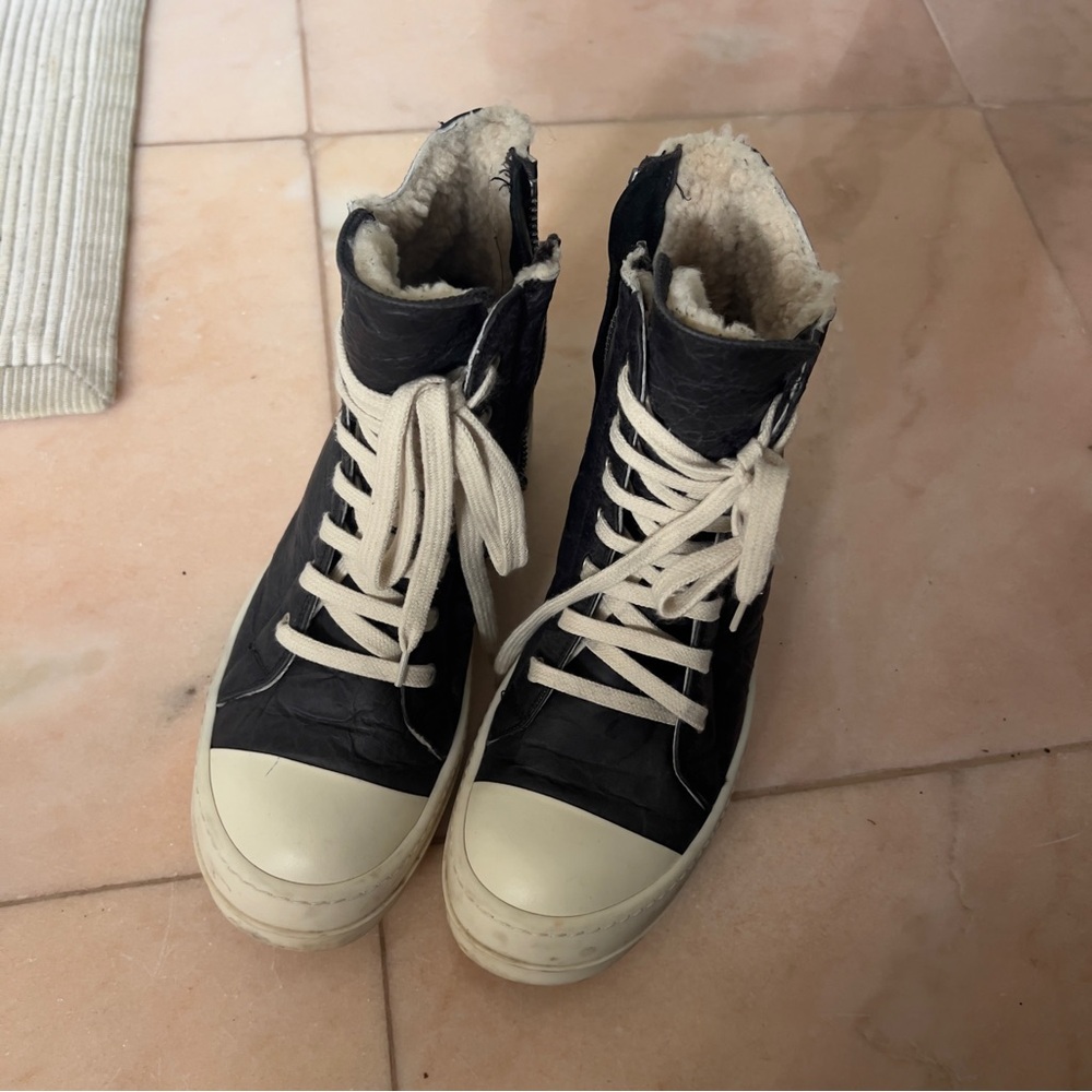 Rick Owens Fur Black High-Top Ramones
